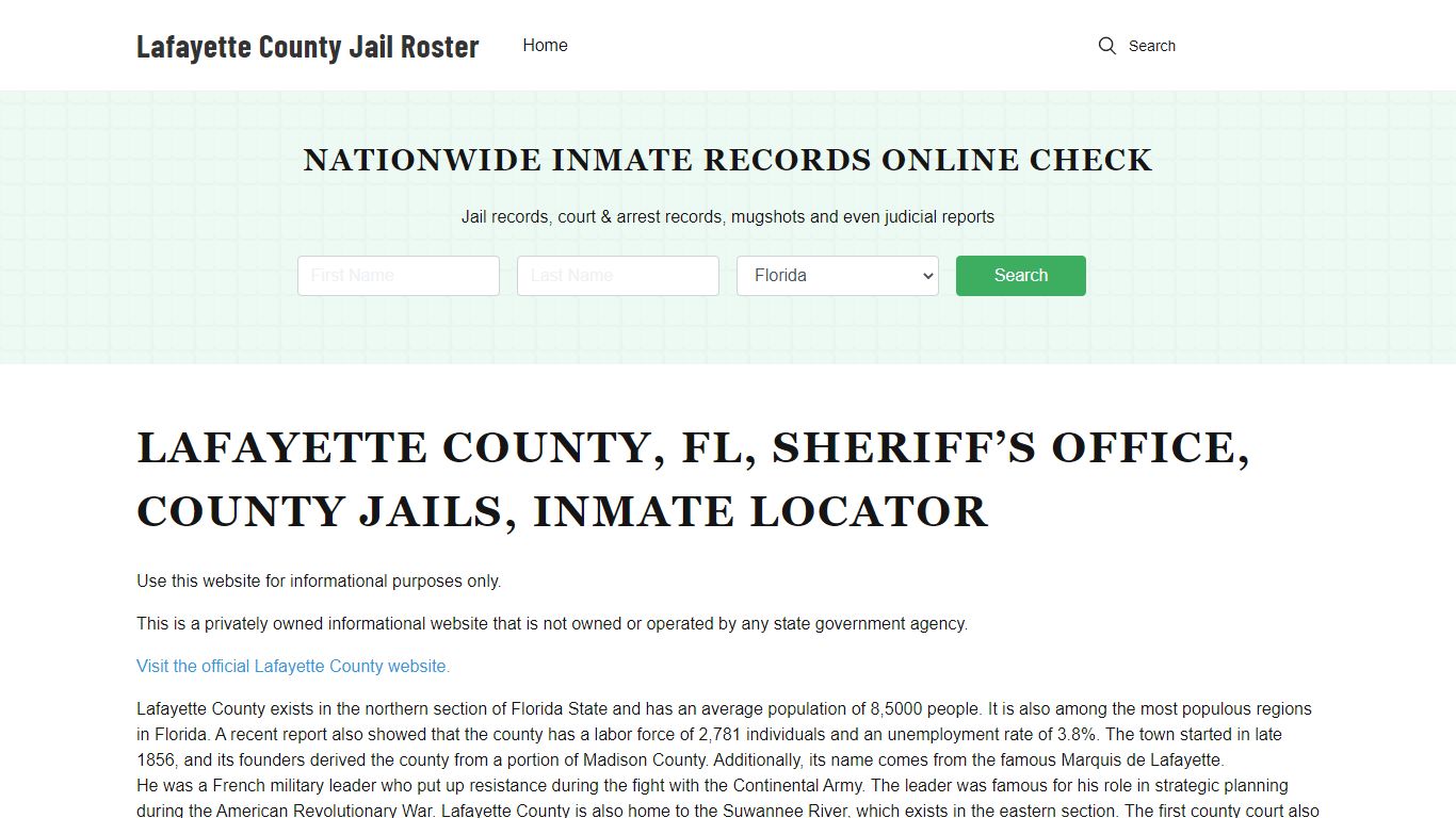 Lafayette County, FL, Sheriff Office, Jails, Inmate Search